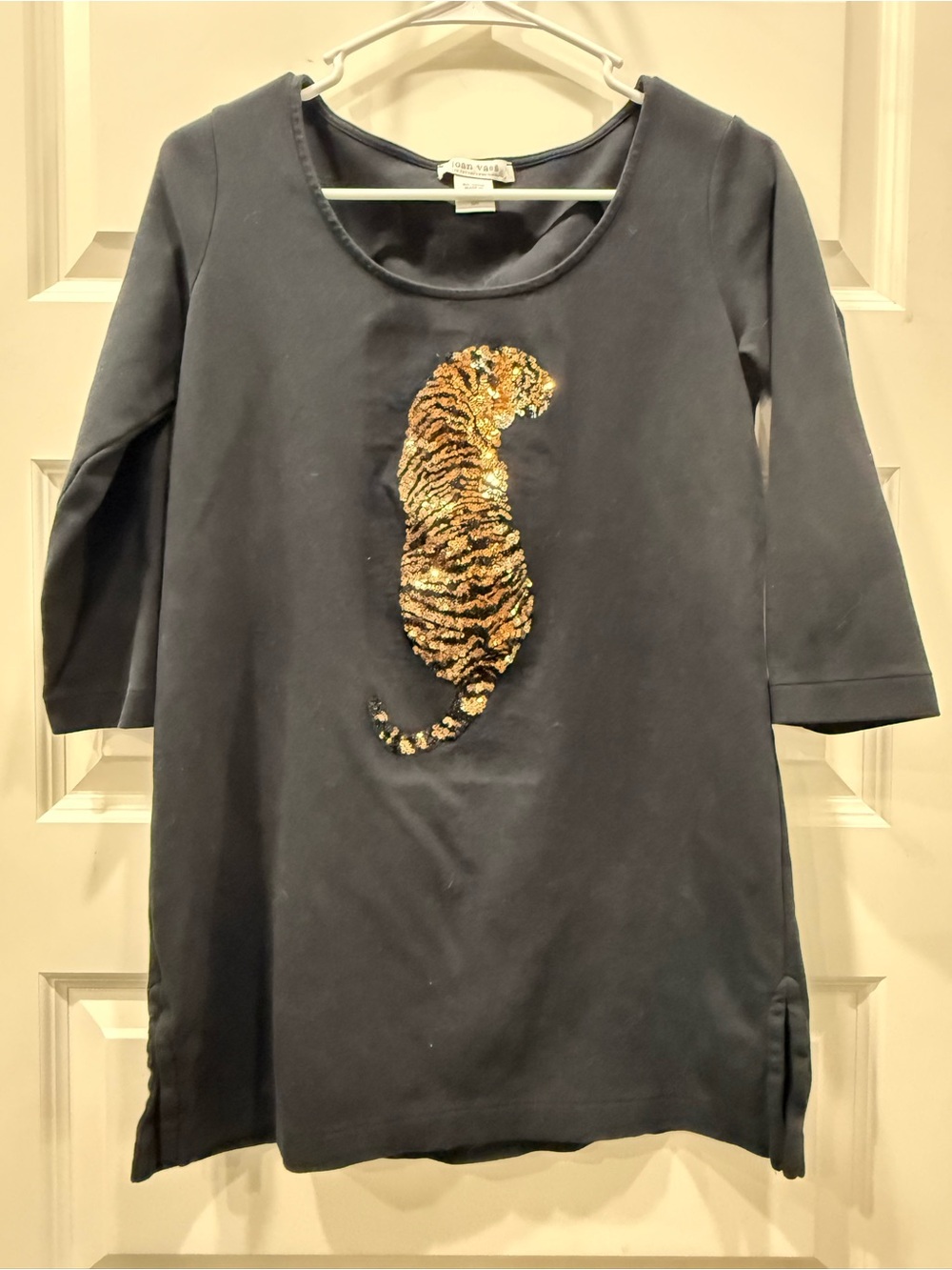 Joan Vass Black Tunic with Sequin Tiger Motif Auburn Tigers, Tiger Mascot